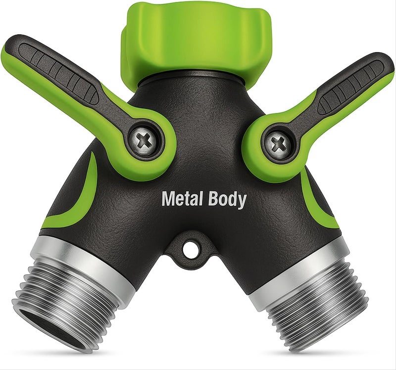 Craft911 Garden Hose Splitter 2 Way Heavy Duty - Leakproof Full Metal Body Faucet Spigot Splitter - Image 1